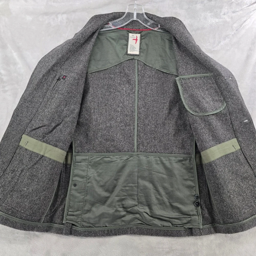 Relwen Size Medium Sweatshirt Trap Blazer Gray Herringbone Wool Jacket NEW - Picture 8 of 8